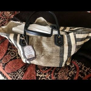 Stylish Linen Weekender (Gold/Cream/Brown)
